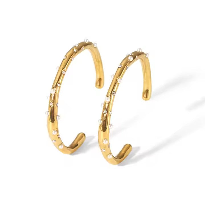 Pearl Studded Open Bangle