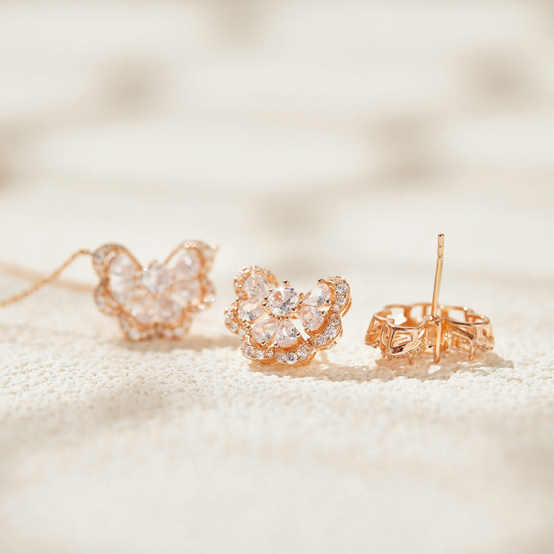 Butterfly Sparkle - Rose Gold Necklace & Earrings