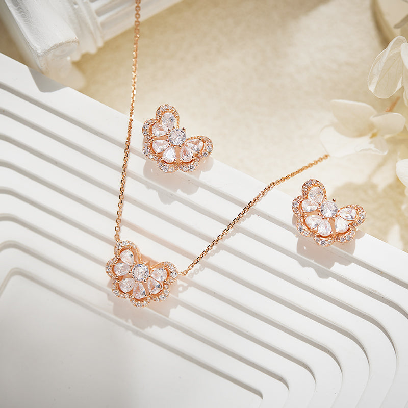 Butterfly Sparkle - Rose Gold Necklace & Earrings