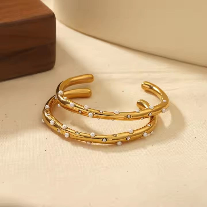 Pearl Studded Open Bangle