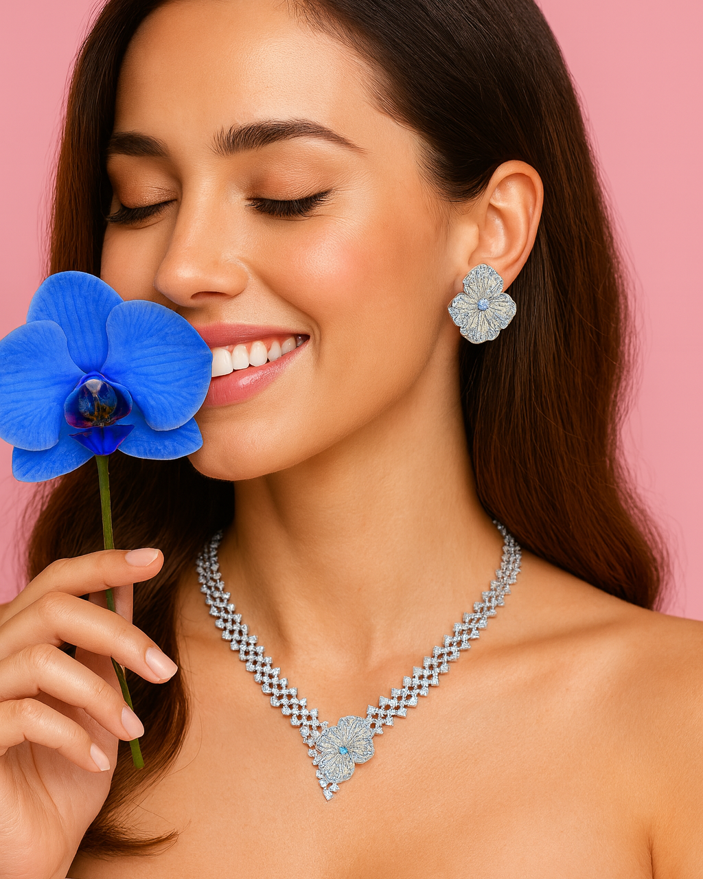 Blue Nova Bloom - Set of Necklace & Earrings
