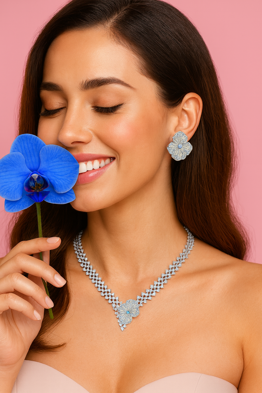 Blue Nova Bloom - Set of Necklace & Earrings