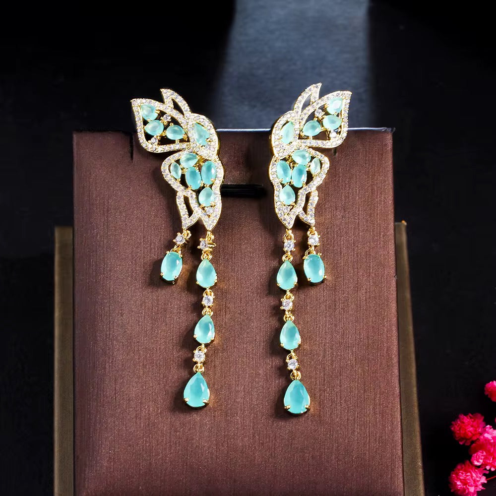 Green Gem Butterfly Earrings