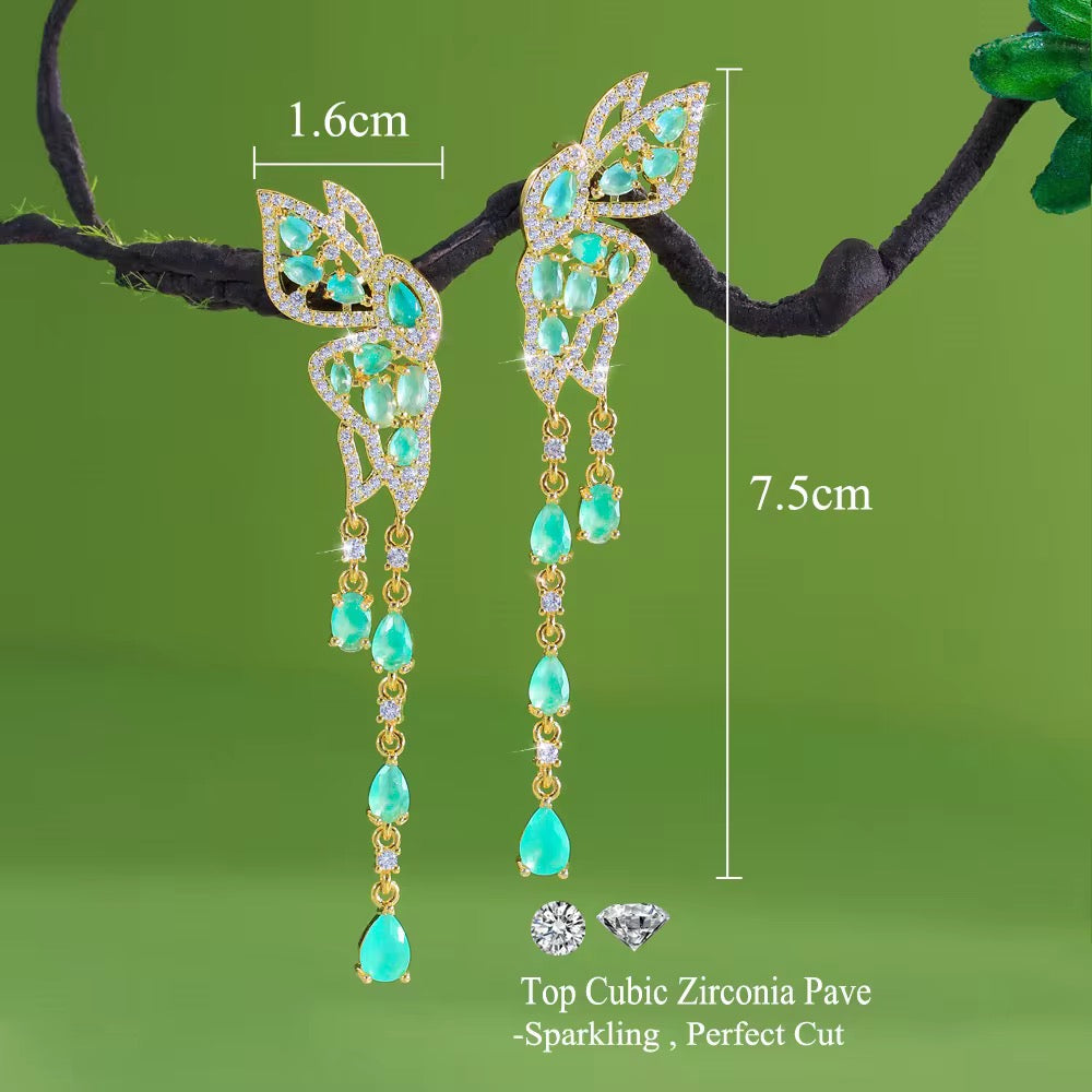 Green Gem Butterfly Earrings