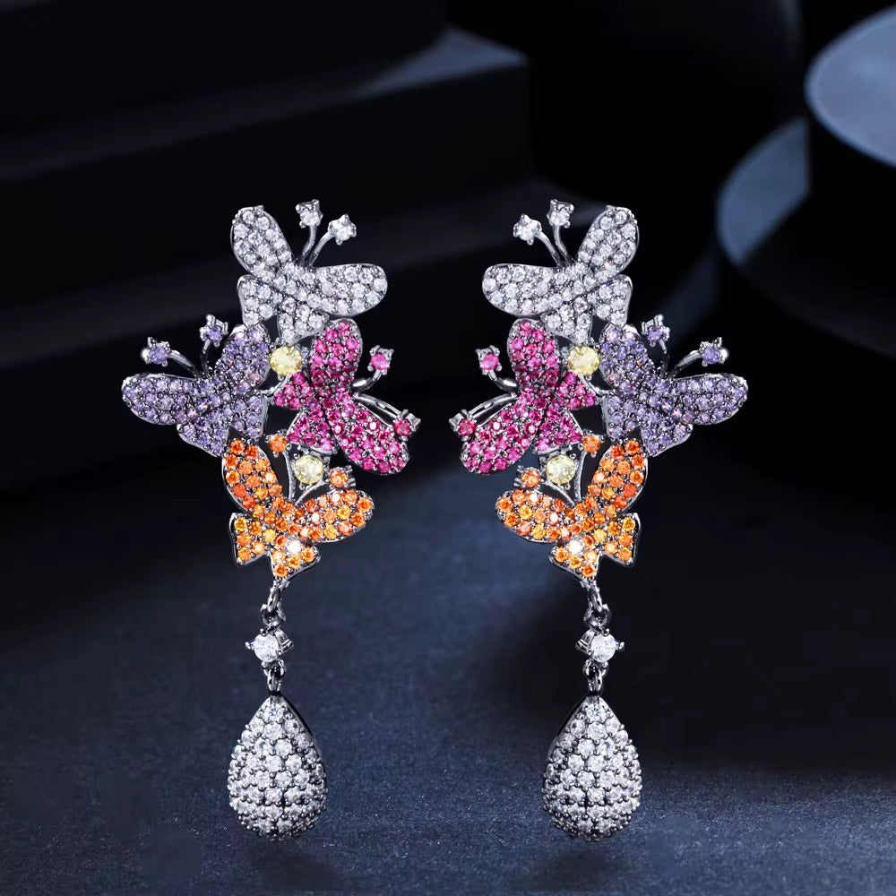 Butterfly Cluster Drop Earrings