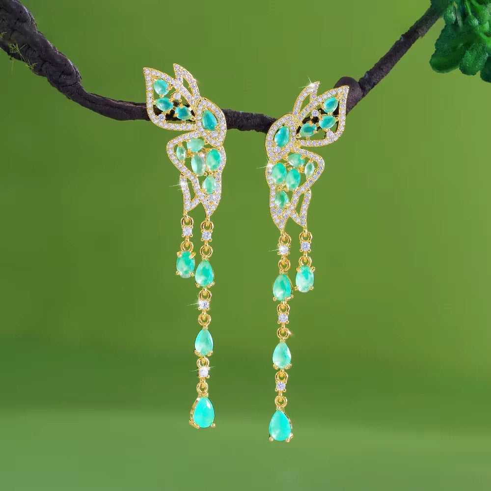 Green Gem Butterfly Earrings