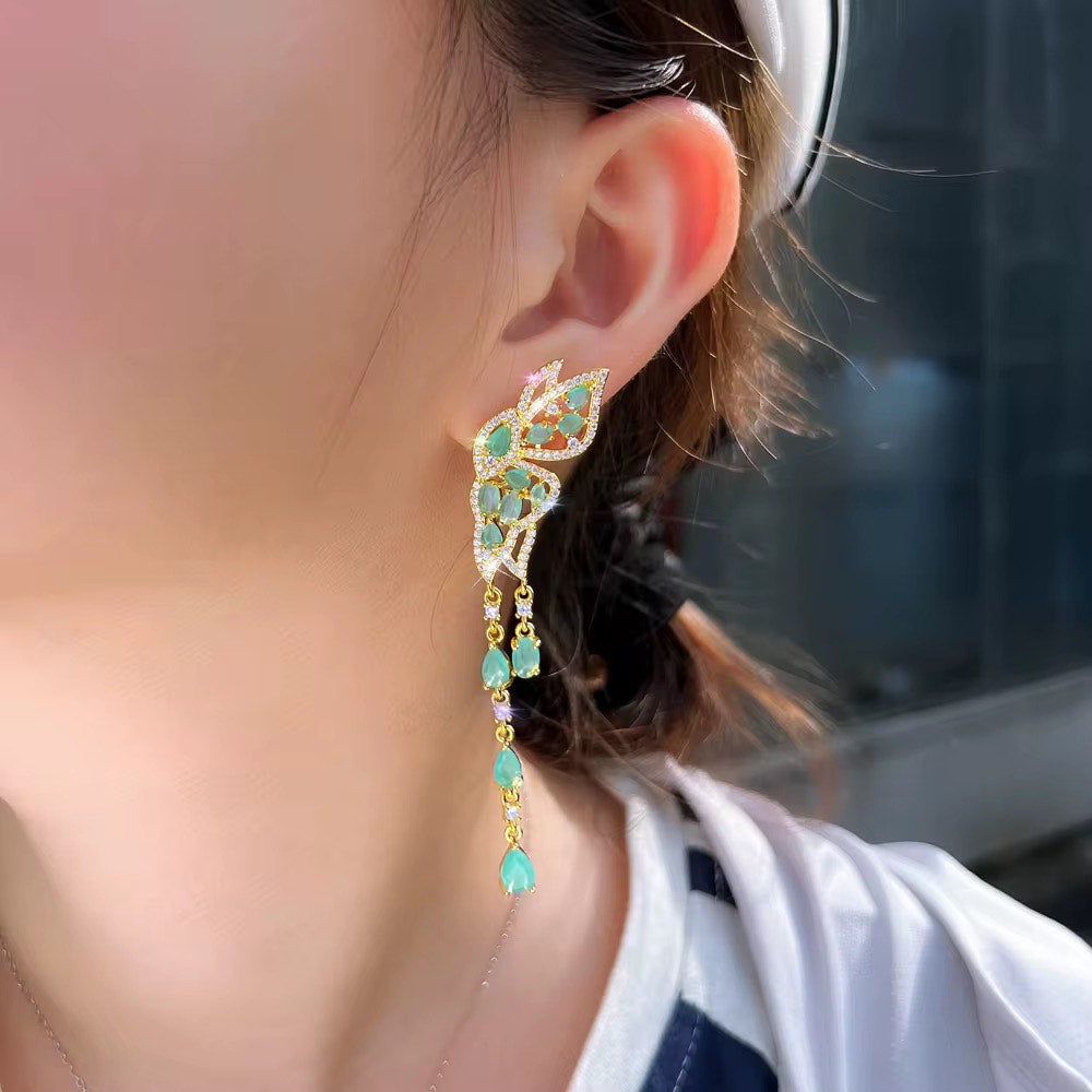Green Gem Butterfly Earrings