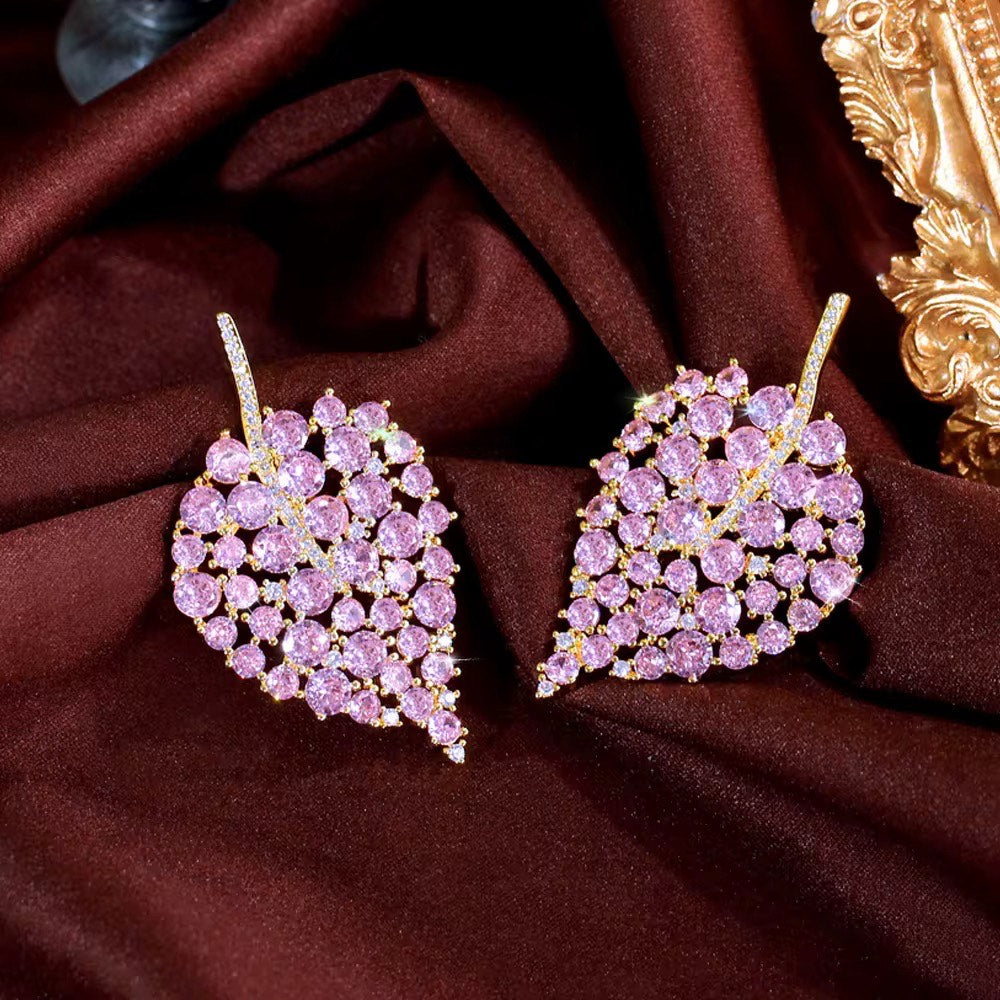 Pink Leaf Earrings