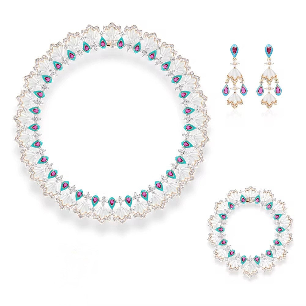 Ivory Bloom - Set of Necklace, Earrings & Bracelet