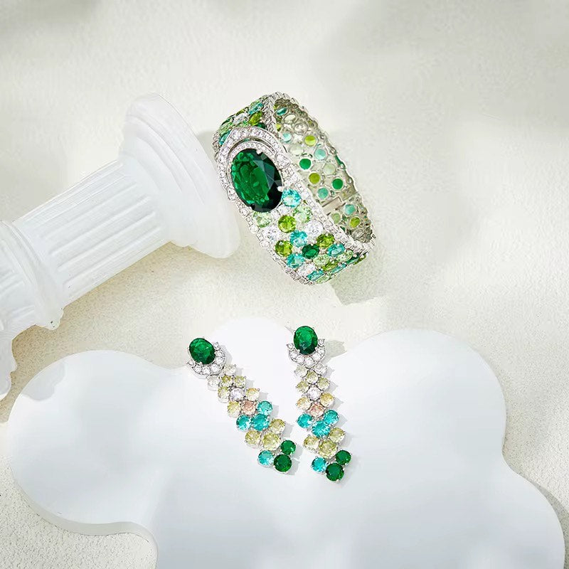 Verdant Muse - Set of Necklace, Earrings & Bangle