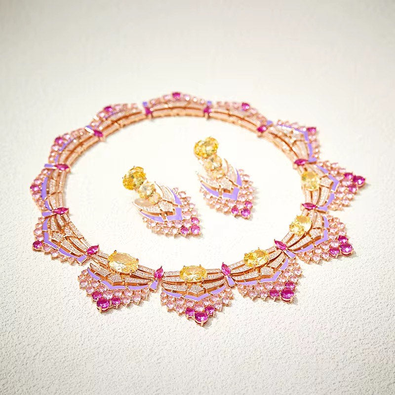 Orchid Radiance - Set of Necklace & Earrings