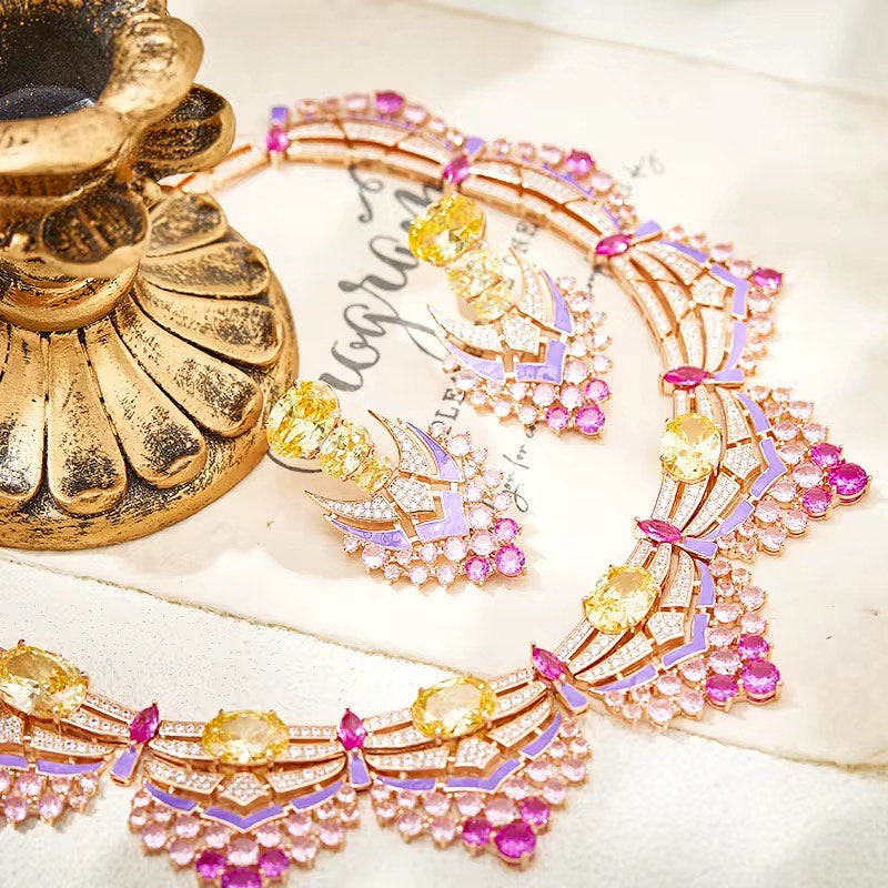 Orchid Radiance - Set of Necklace & Earrings