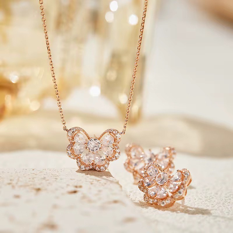 Butterfly Sparkle - Rose Gold Necklace & Earrings