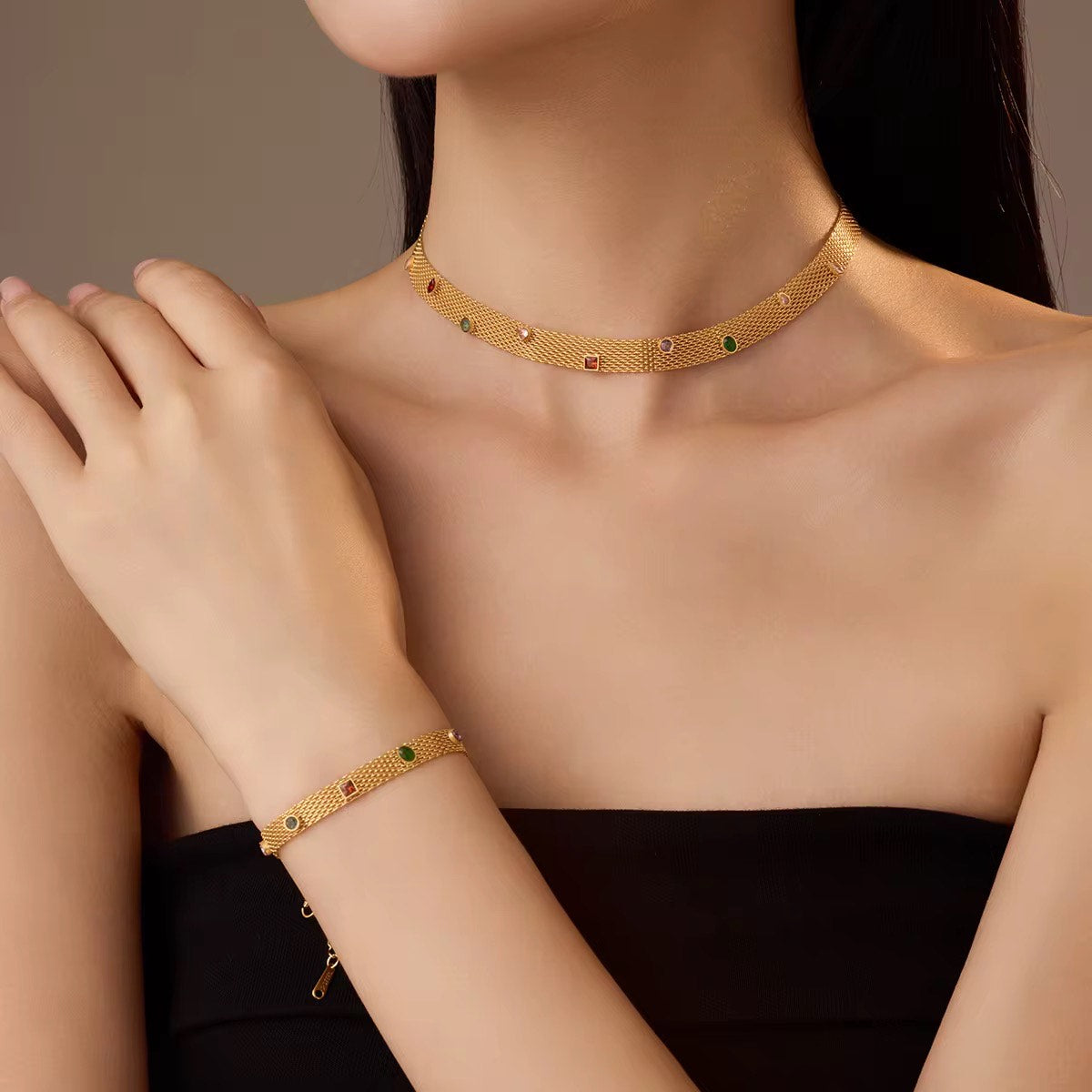 Gold Weave Necklace & Bracelet