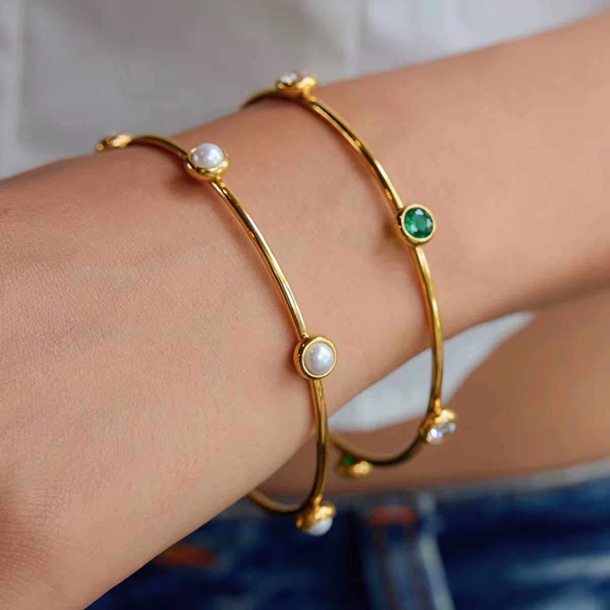 Icy Emerald Bangle -Icy Emerald Zircon
