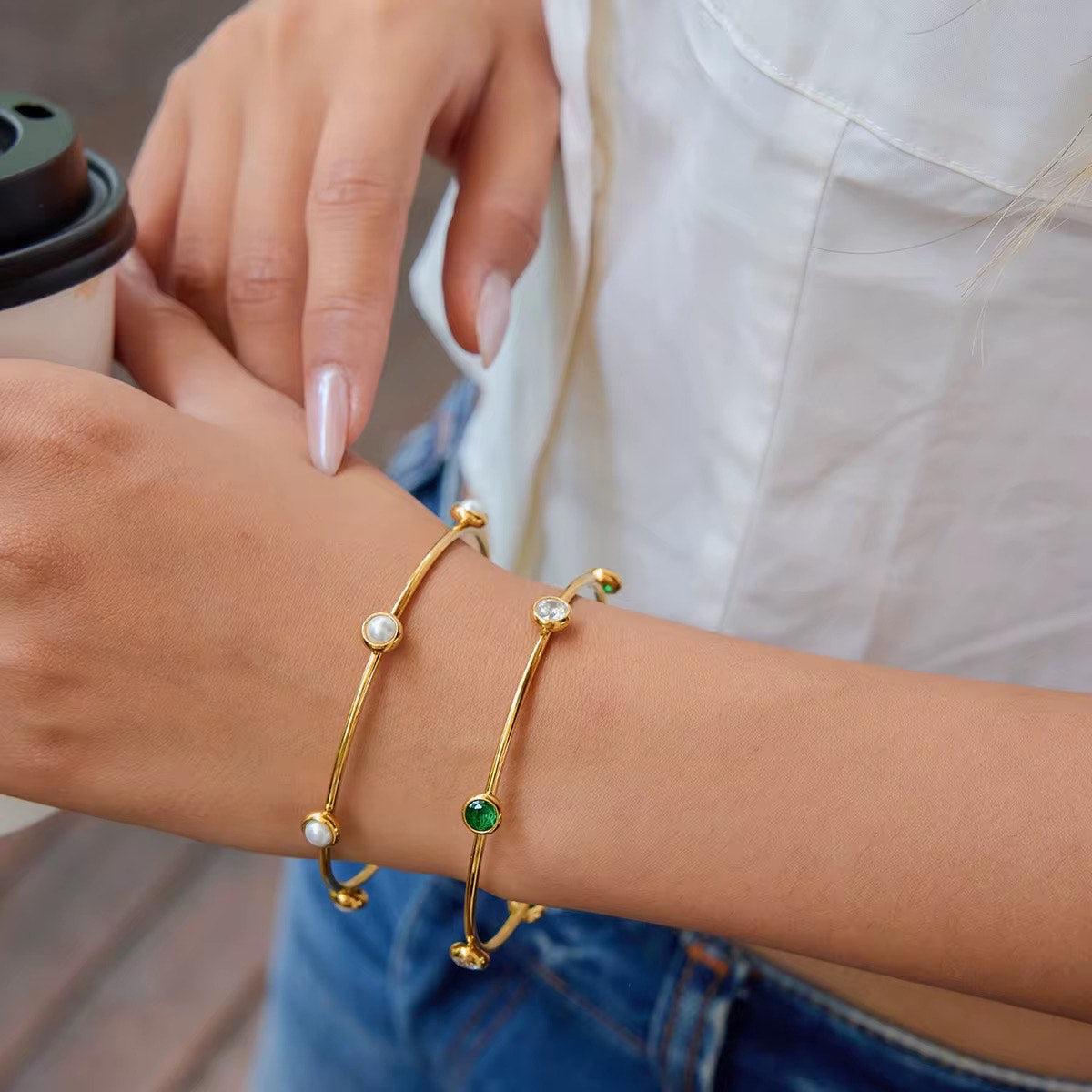 Icy Emerald Bangle -Icy Emerald Zircon